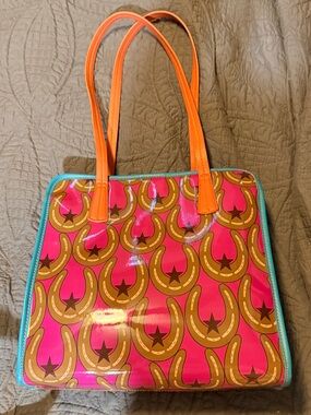 Catchfly Western Style Bright Pink Horseshoe Print Tote